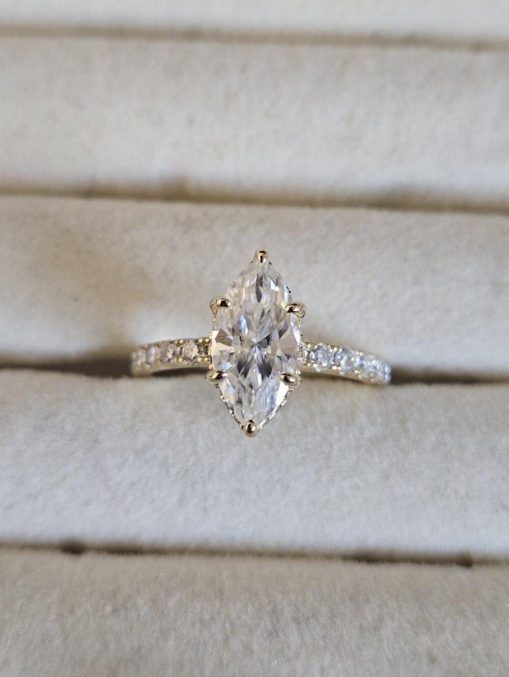Gold 925 Sterling Silver Marquise Moissanite Hidden Halo Pavé Band Ring